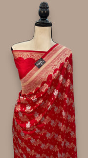 Pure Katan Silk Banarasi Handloom Saree - All over Sona Roopa Jaal work - The Handlooms