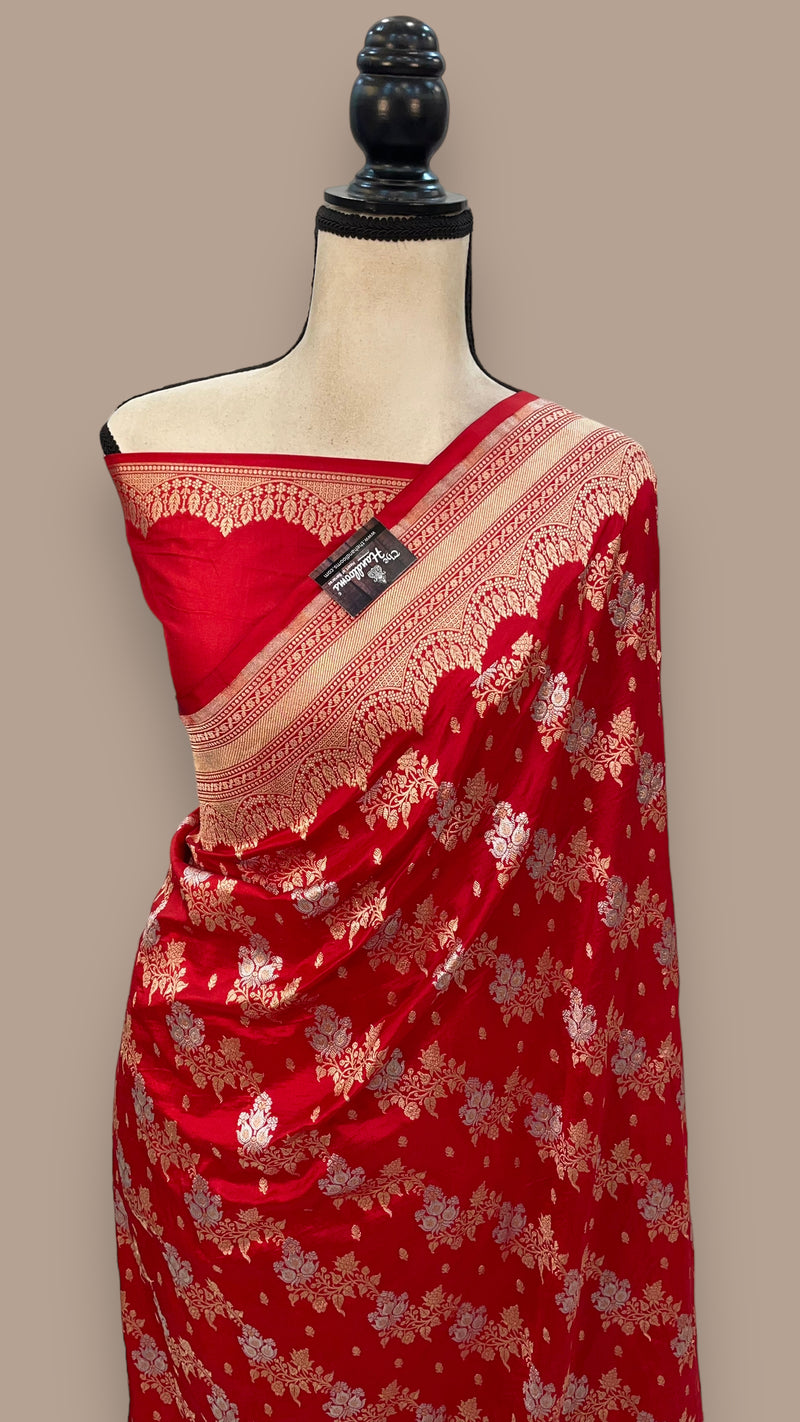 Pure Katan Silk Banarasi Handloom Saree - All over Sona Roopa Jaal work - The Handlooms