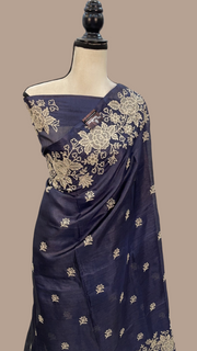 Tussar Silk Handloom Banarasi Saree With Chikankari - The Handlooms