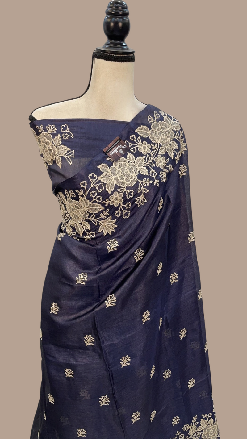 Tussar Silk Handloom Banarasi Saree With Chikankari - The Handlooms