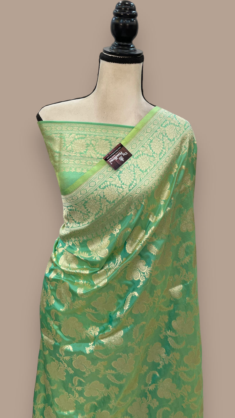 Turquoise Green Pure Katan Silk Banarasi Handloom Saree - All Over Jaal Work - The Handlooms