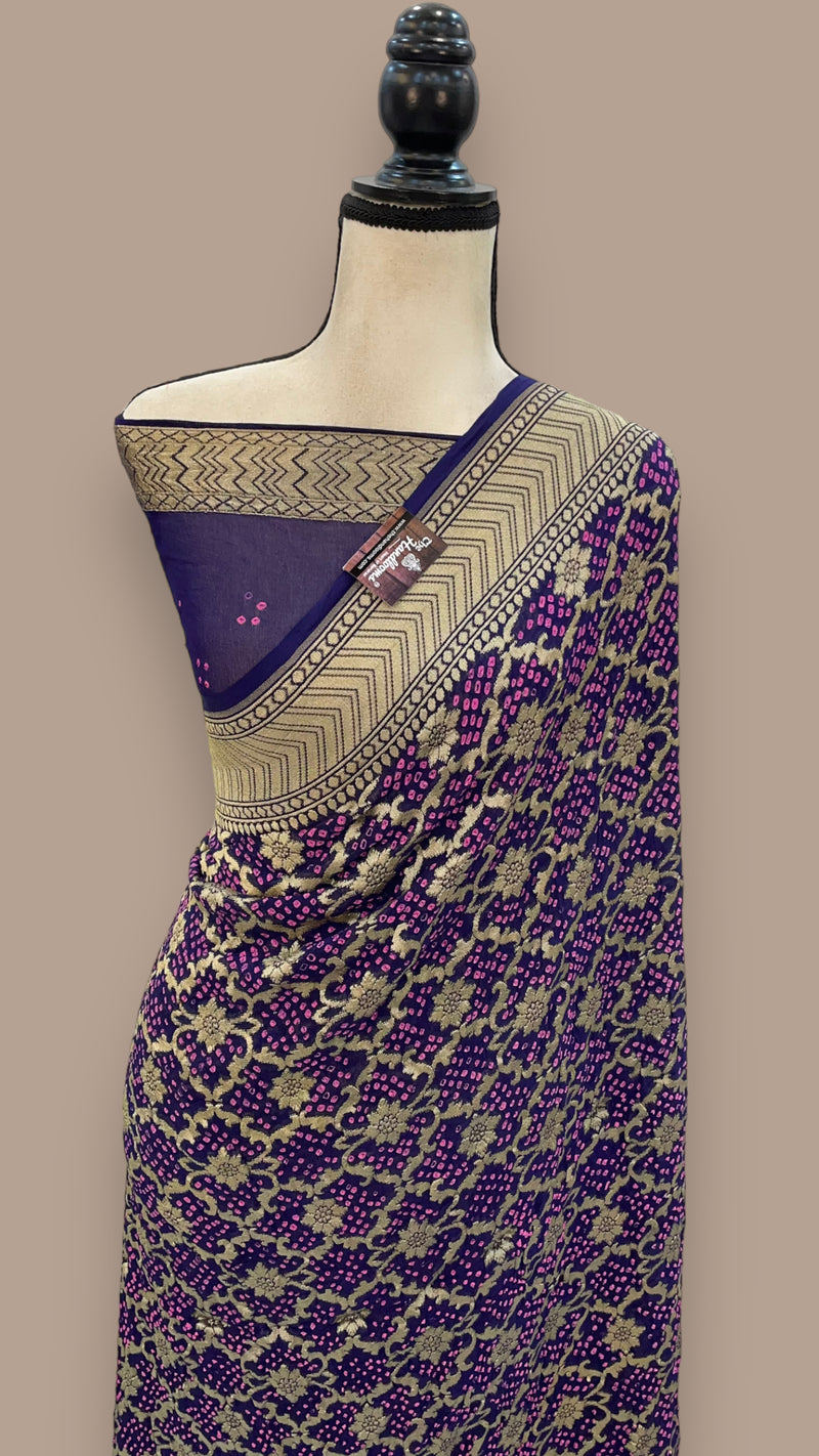 Pure Georgette Banarasi Bandhej Handloom Saree - The Handlooms