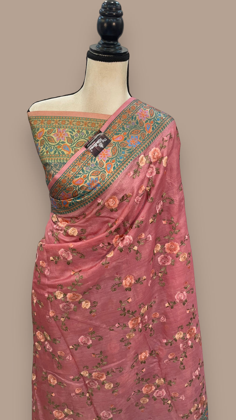 Tussar Silk Handloom Banarasi Saree With Chikankari - The Handlooms