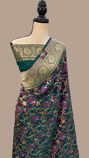 Pure Katan Silk Banarasi Handloom Saree - All Over Jaal Work With Meenakari - The Handlooms