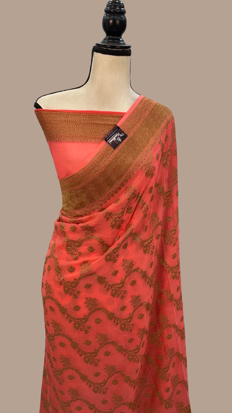 Khaddi Georgette Banarasi Saree -  Antique zari - The Handlooms