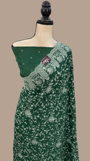 Pure Georgette Chikankari Handloom Banarasi Saree - The Handlooms