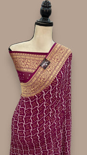 Pure Georgette Banarasi Bandhej Handloom Saree - The Handlooms