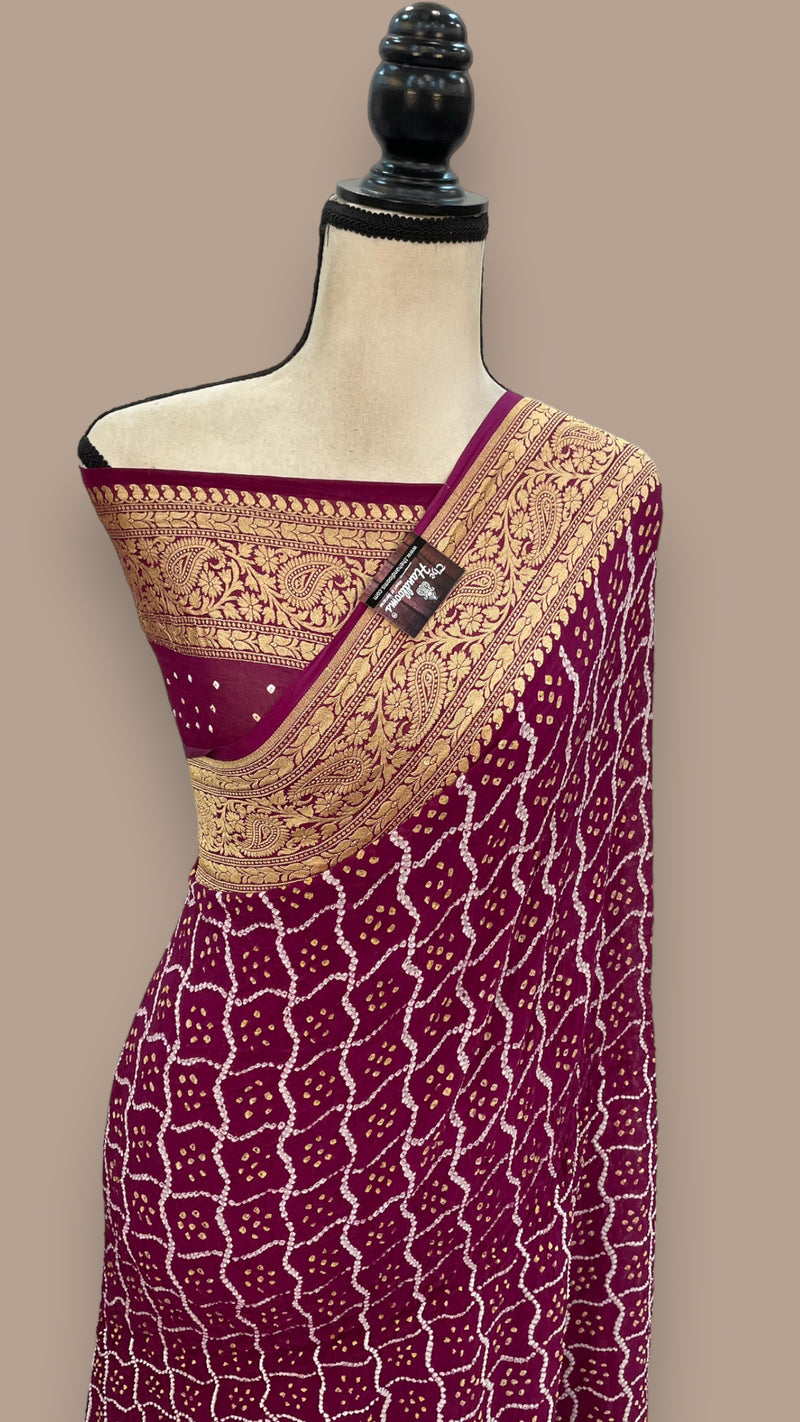 Pure Georgette Banarasi Bandhej Handloom Saree - The Handlooms