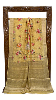 Pure Georgette Digital Print with Chikankari Handloom Banarasi Saree - The Handlooms