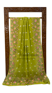 Pure Georgette Chikankari Handloom Banarasi Saree - The Handlooms