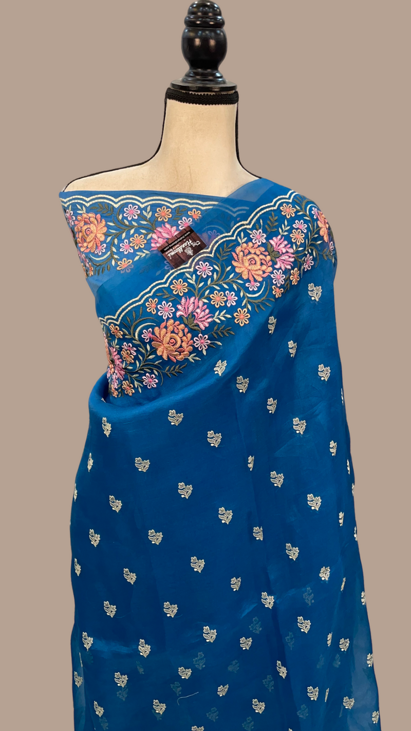 Pure Organza Chikankari Handloom Banarasi Saree - The Handlooms