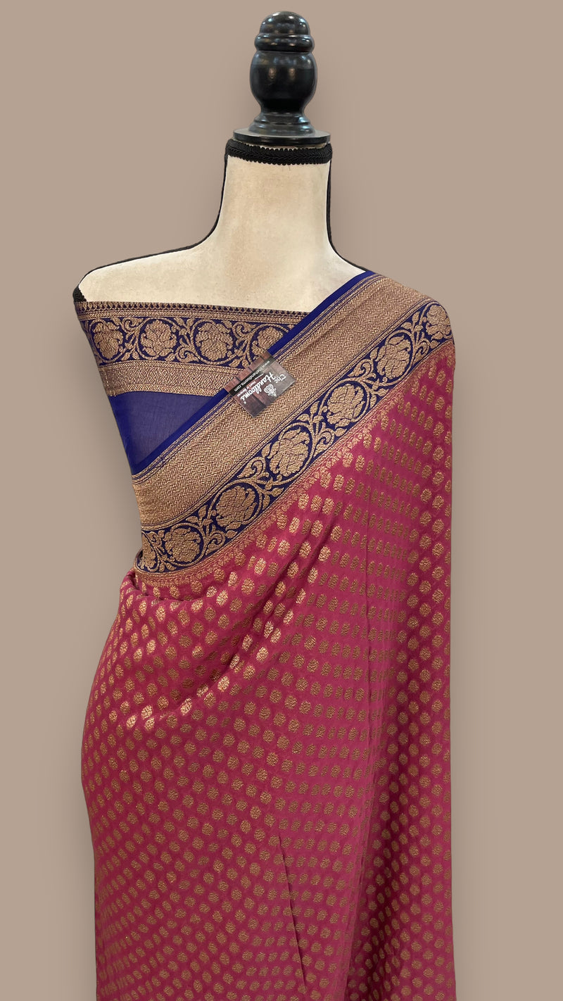 Khaddi Georgette Handloom Banarasi Saree -  Antique zari - The Handlooms