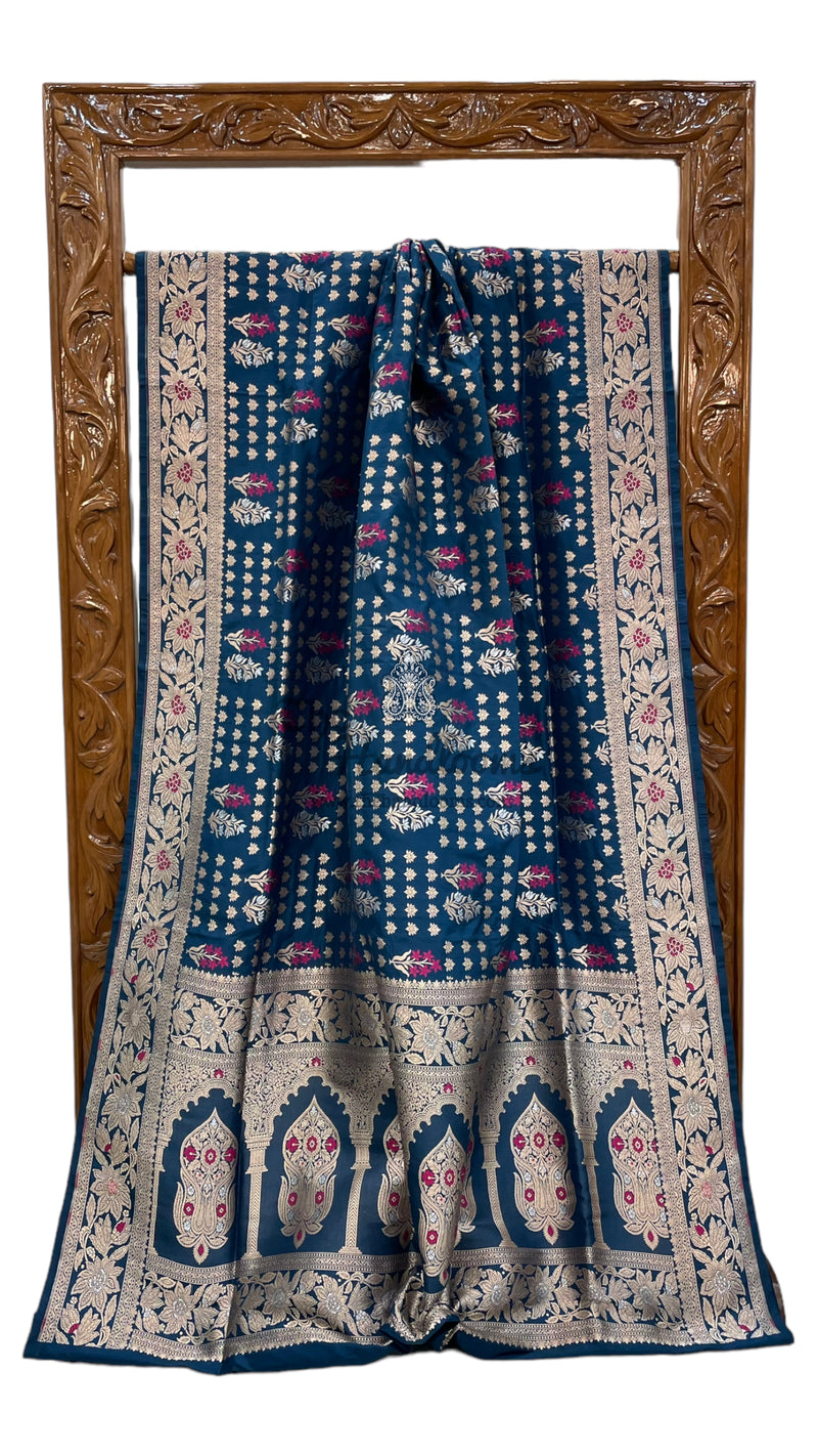 Pure Katan Silk Banarasi Handloom Saree - All over Jaal work with Meenakari - The Handlooms