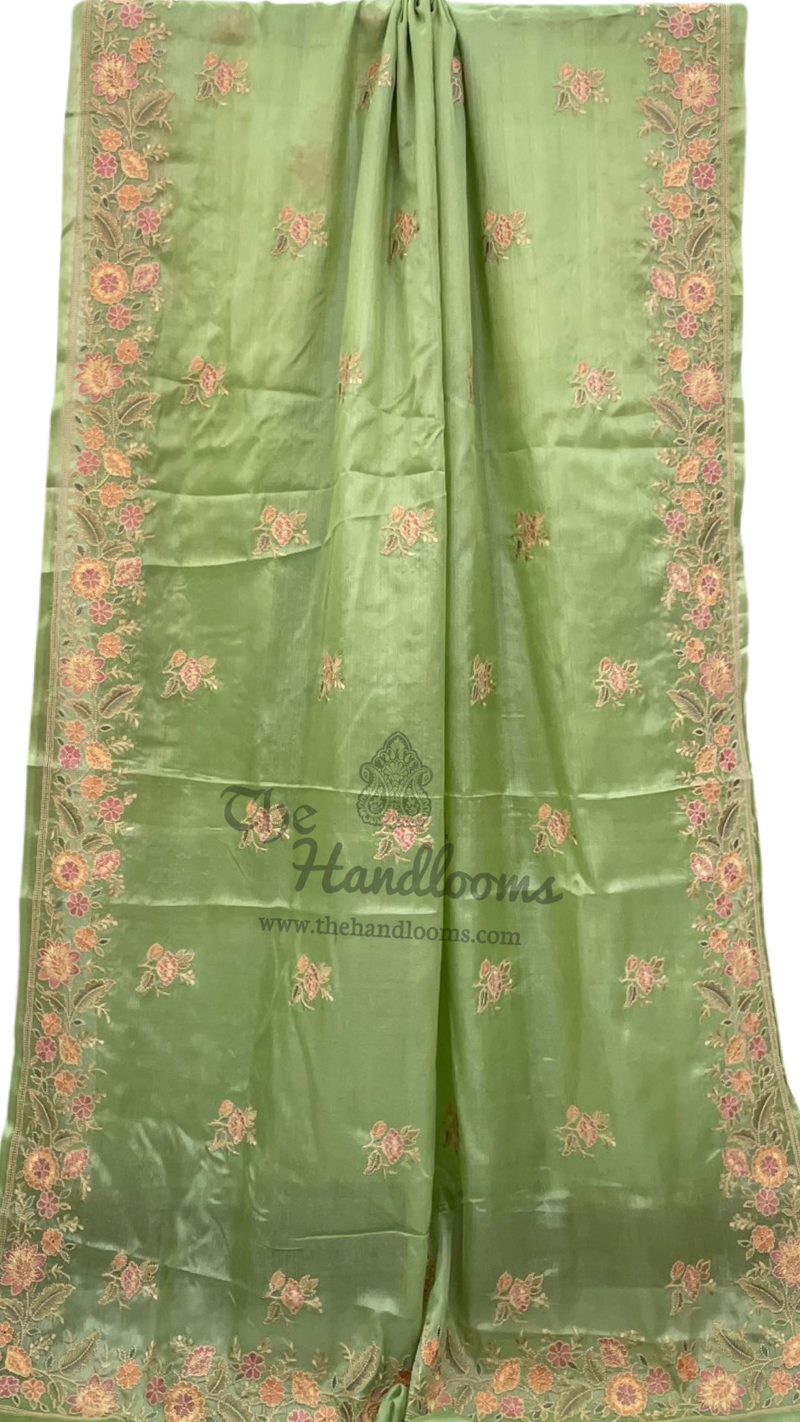 Tussar Silk Handloom Banarasi Saree With Chikankari - The Handlooms