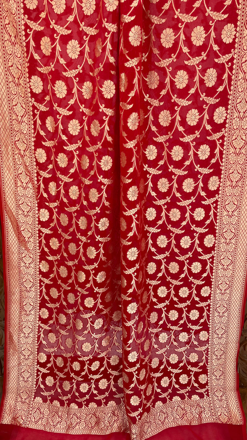 Pure Khaddi Georgette Dupatta - water zari - The Handlooms