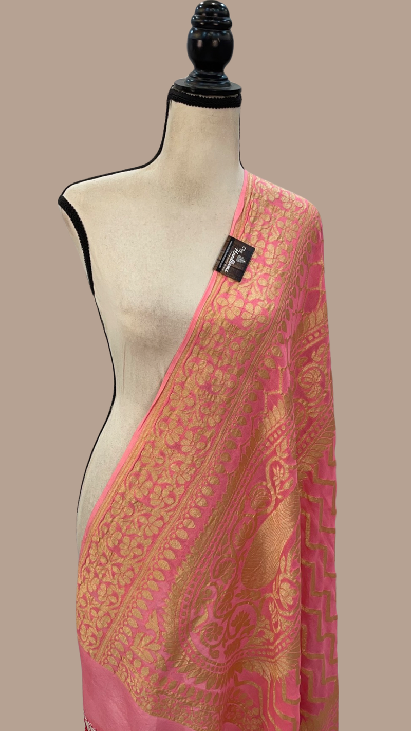 Pure Khaddi Georgette Dupatta - gold zari - The Handlooms