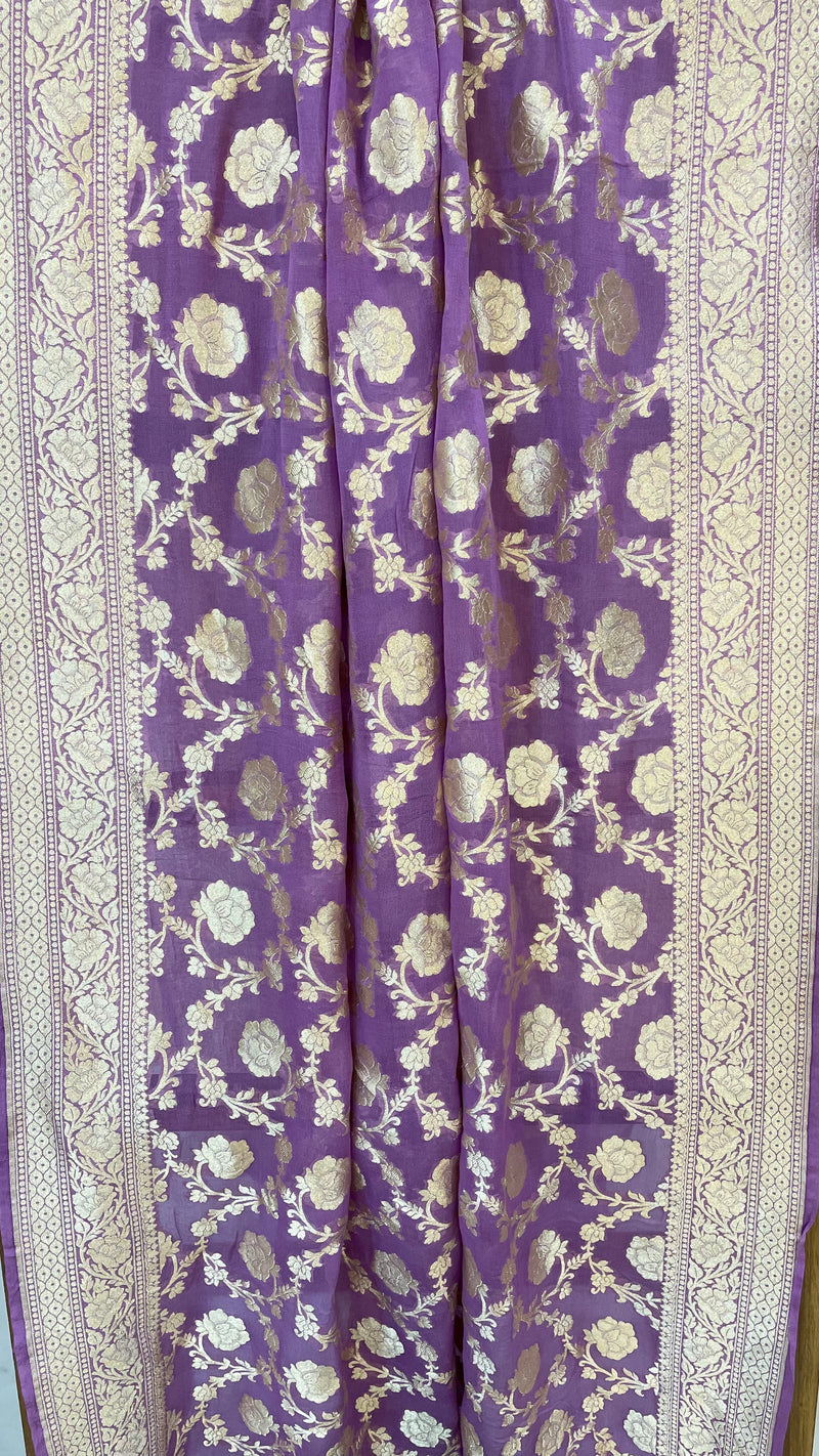 Pure Khaddi Georgette Dupatta - water zari - The Handlooms