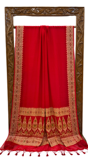 Red Pure Chiffon Khaddi Banarasi Saree - The Handlooms