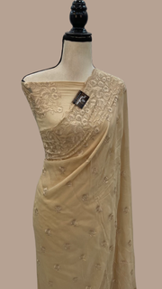 Pure Georgette Chikankari Handloom Banarasi Saree - The Handlooms