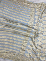 Grey Pure Khaddi Georgette Handloom Banarasi Saree - The Handlooms