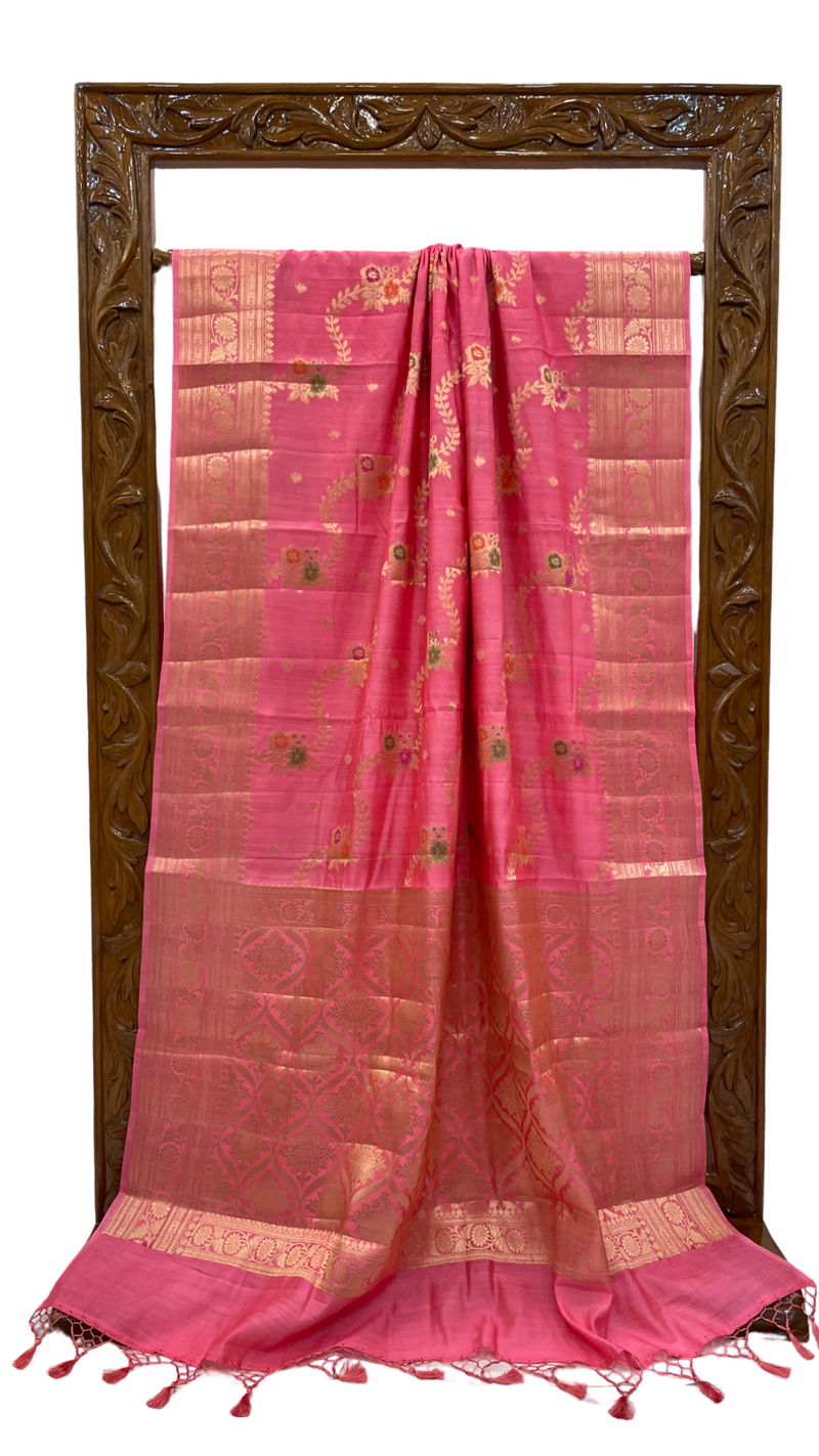 Pure Dupion Silk Banarasi Saree - Gold Zari - The Handlooms