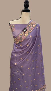 Tussar Silk Handloom Banarasi Saree With Chikankari - The Handlooms