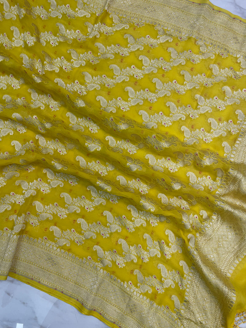 Pure Khaddi Georgette Dupatta - water zari - The Handlooms