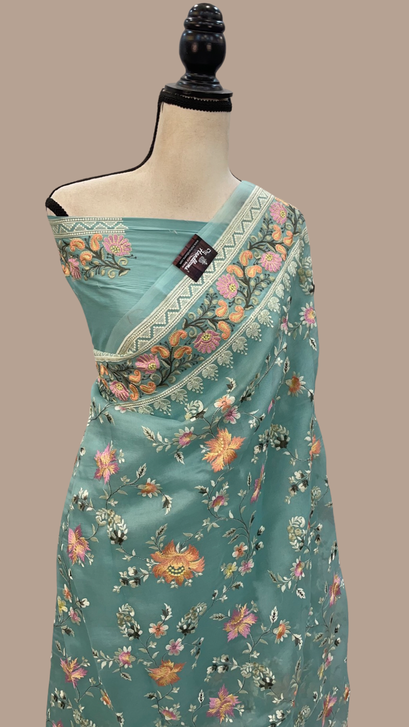 Pure Organza Chikankari Handloom Banarasi Saree - The Handlooms