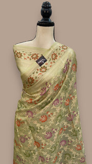 Pista Pure Tussar Silk Handloom Banarasi Saree - The Handlooms