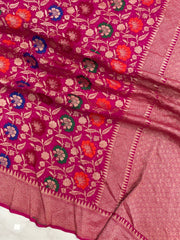 Pure Georgette Banarasi Bandhej Handloom Saree - with meenakari work - The Handlooms
