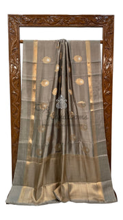 Mouse Grey Pure Mango Silk Banarasi Handloom Saree - The Handlooms