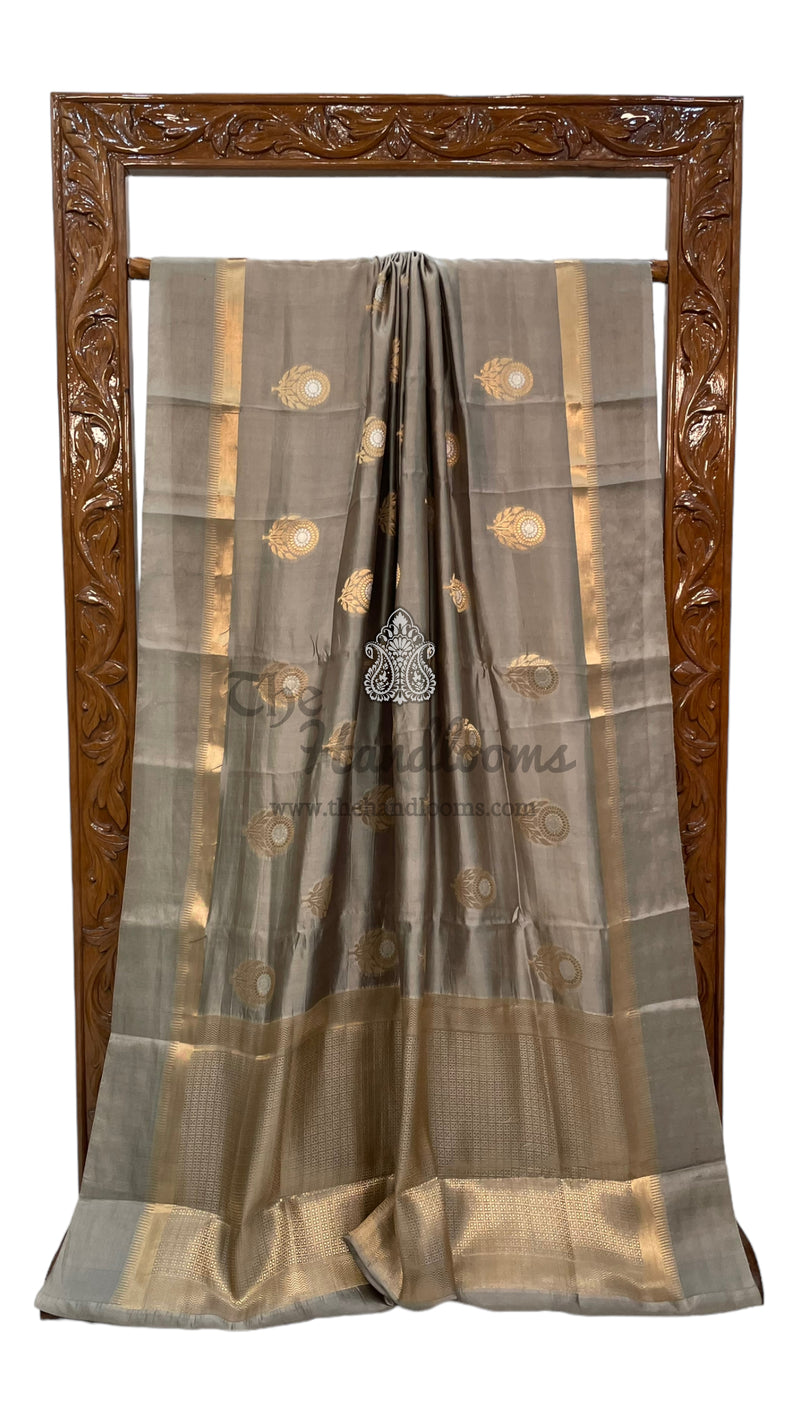 Mouse Grey Pure Mango Silk Banarasi Handloom Saree - The Handlooms