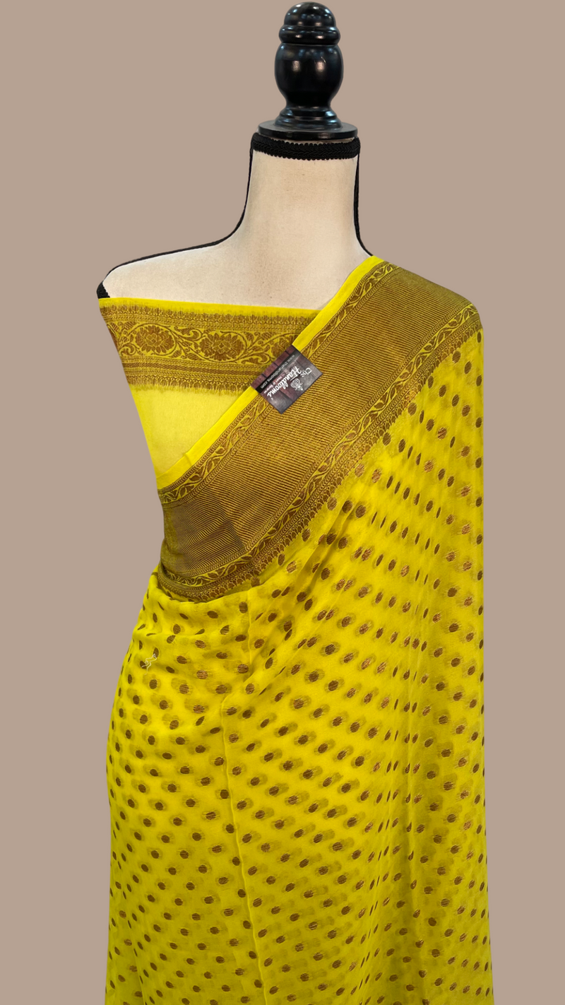 Yellow Pure Chiffon Khaddi Banarasi Saree - The Handlooms