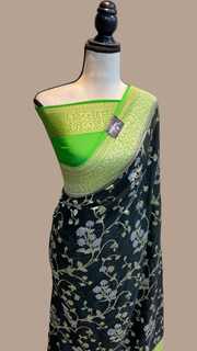 Khaddi Georgette Handloom Banarasi Saree - All over Jaal Work with sona roopa - The Handlooms