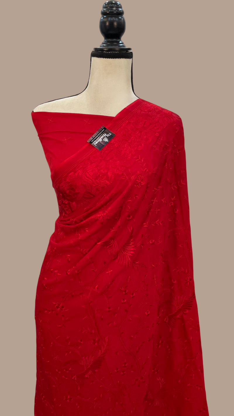 Pure Georgette Chikankari Handloom Banarasi Saree - The Handlooms