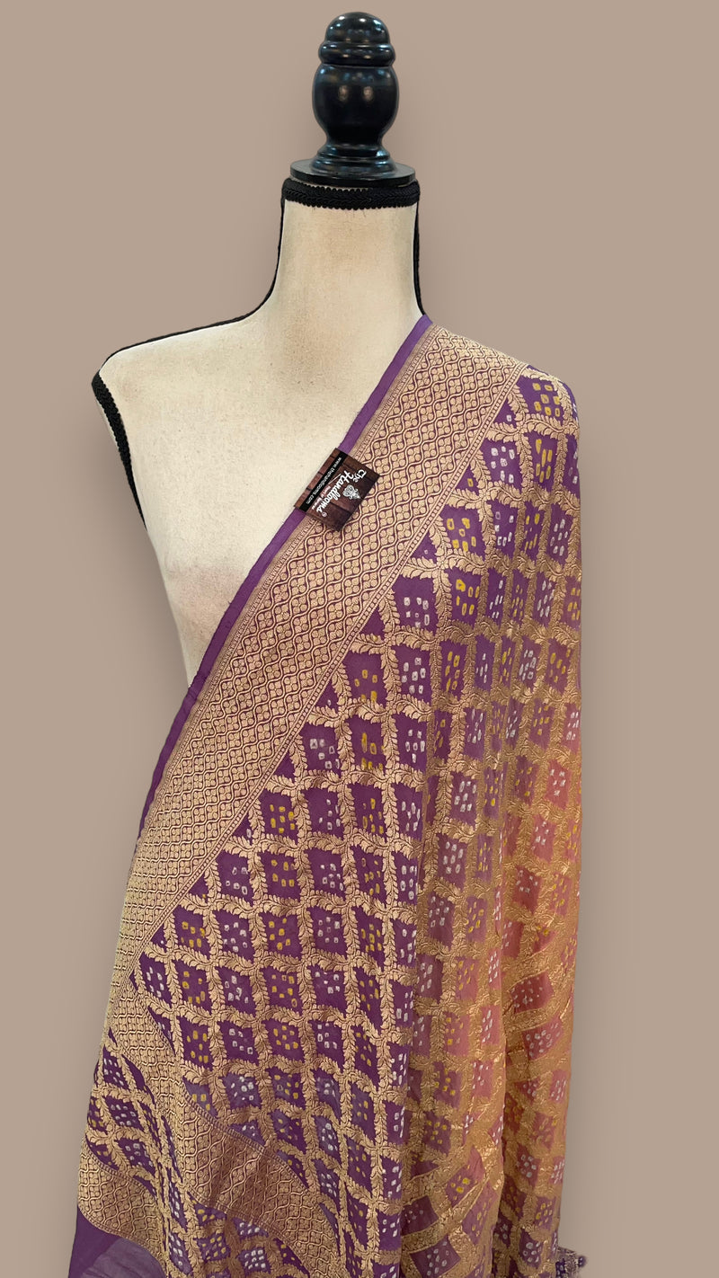 Pure Georgette Banarasi Bandhej Handloom Dupatta - The Handlooms