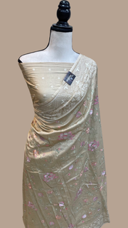 Pure Chiniya Silk Handloom Banarasi Saree With Chikankari - The Handlooms