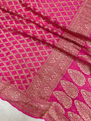Pure Georgette Banarasi Bandhej Handloom Saree - The Handlooms