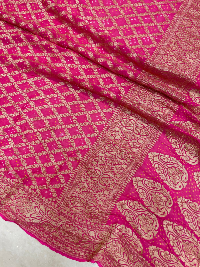 Pure Georgette Banarasi Bandhej Handloom Saree - The Handlooms