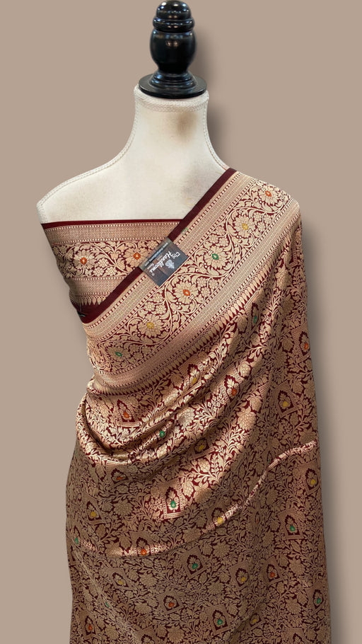 Regal Pure Katan Silk Banarasi Saree – Handwoven Tanchui Brocade With Meenakari - The Handlooms