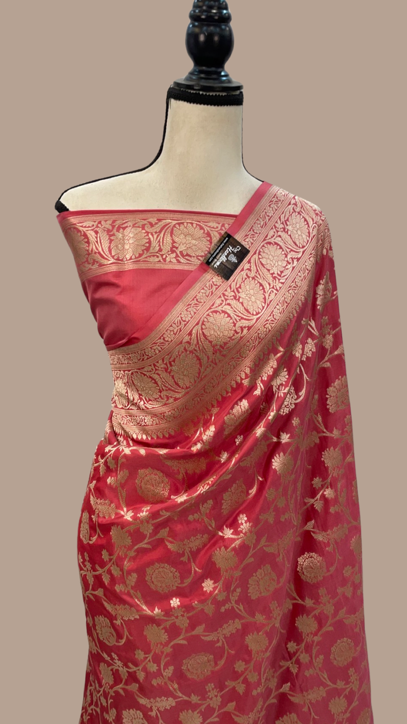 Pure Katan Silk Banarasi Handloom Saree - All Over Jaal Work - The Handlooms