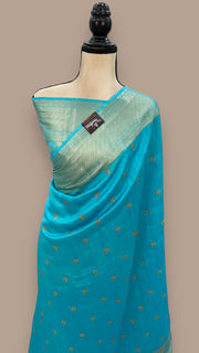 Pure Chiniya Silk Handloom Banarasi Saree with Chikankari - The Handlooms