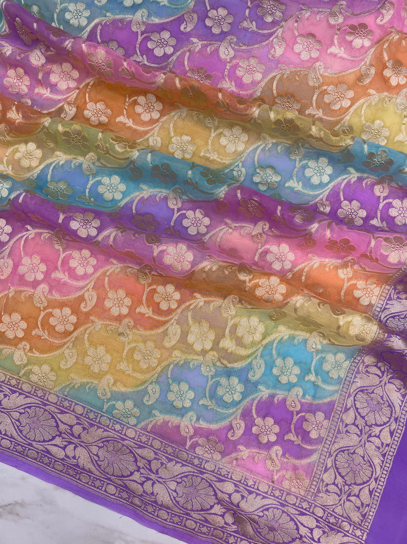 Pure Khaddi Georgette Dupatta - water zari - The Handlooms