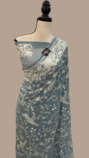 Pure Organza Chikankari Handloom Banarasi Saree - The Handlooms