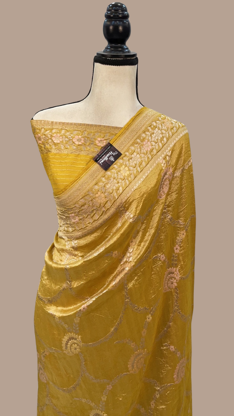 Pure Tussar Georgette Brocade Handloom Banarasi Saree - The Handlooms