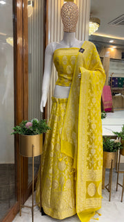 Pure Khaddi Georgette Handloom Banarasi Lehenga - Stitched - The Handlooms