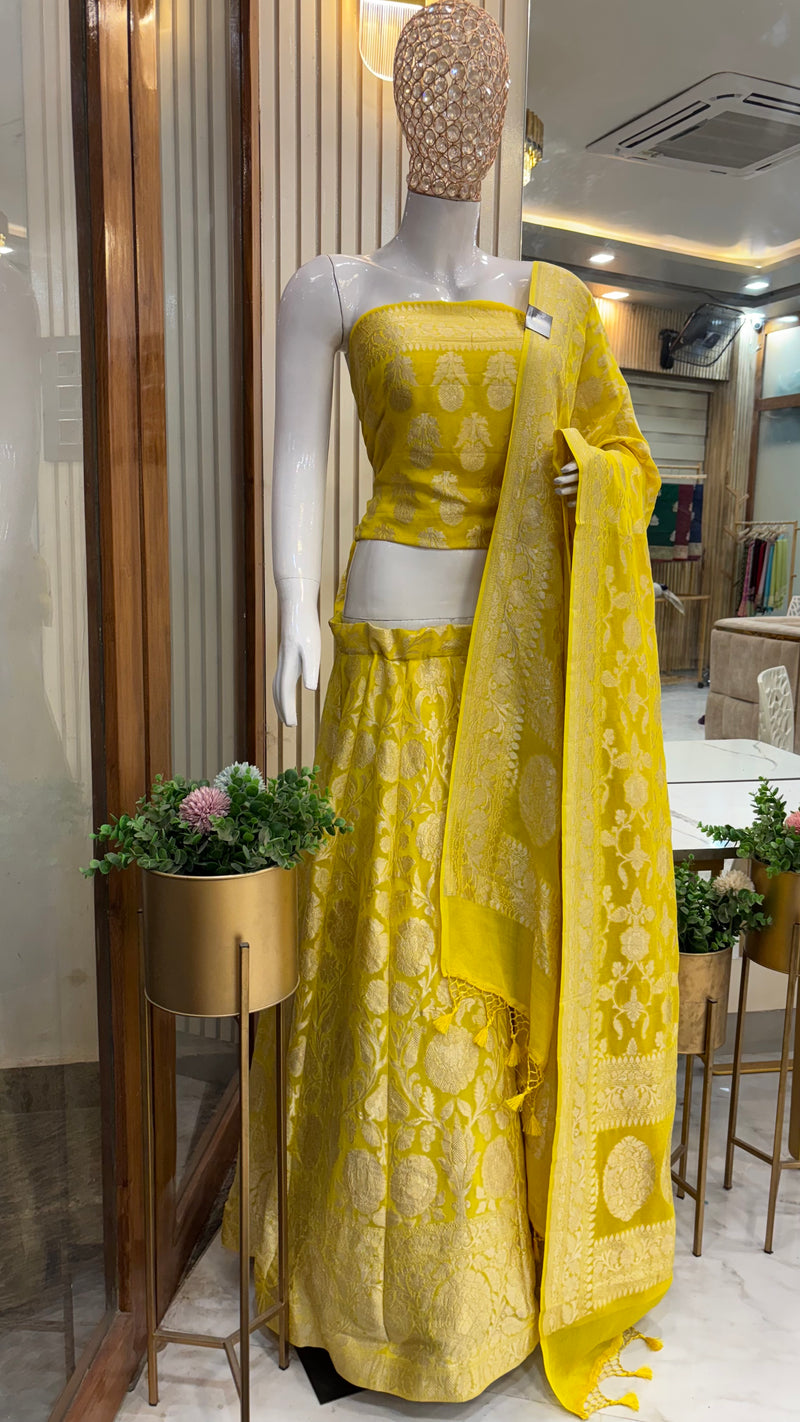 Pure Khaddi Georgette Handloom Banarasi Lehenga - Stitched - The Handlooms