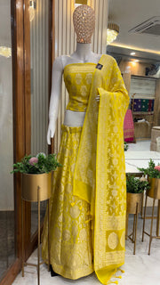 Pure Khaddi Georgette Handloom Banarasi Lehenga - Stitched - The Handlooms