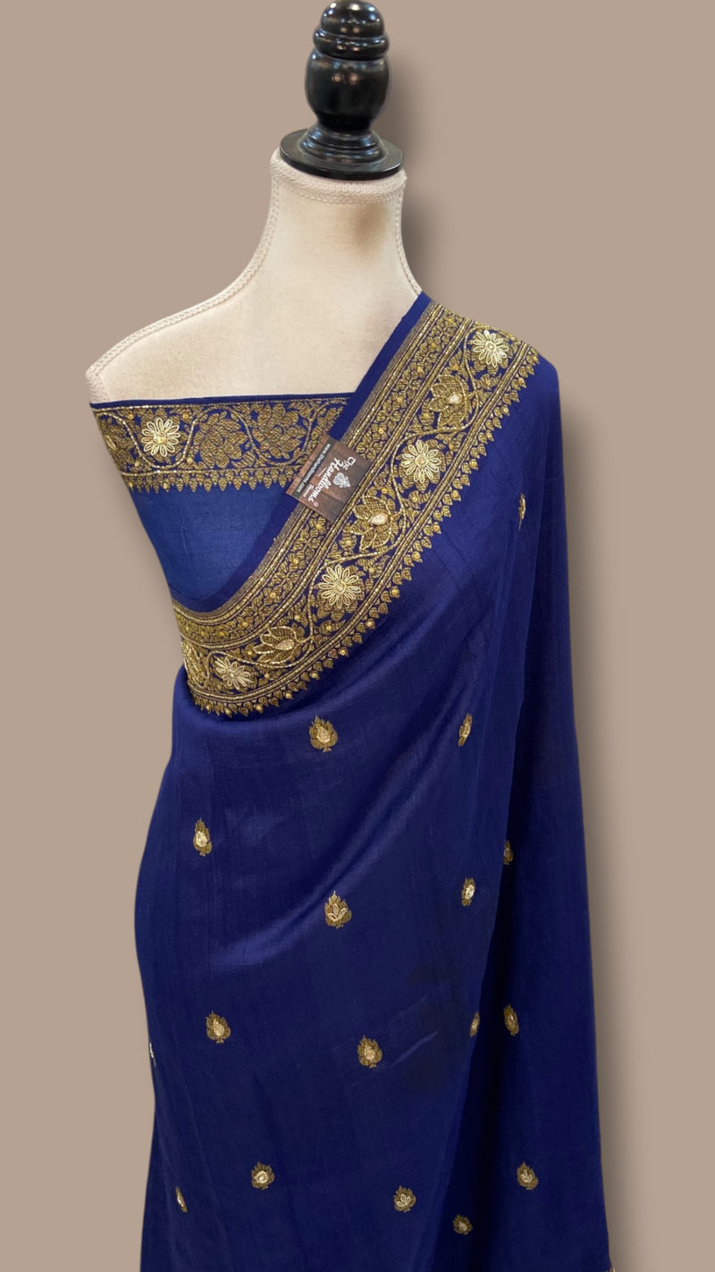 Pure Tussar Georgette Handloom Banarasi Saree with Handwork: Gota Patti, Zardozi, Diamond Chain, Katdana, and Abla Detailing
