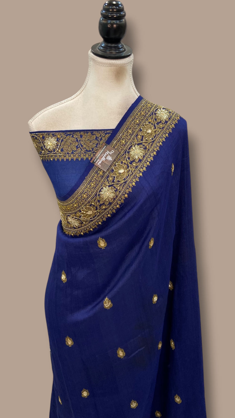 Pure Tussar Georgette Handloom Banarasi Saree with Handwork: Gota Patti, Zardozi, Diamond Chain, Katdana, and Abla Detailing